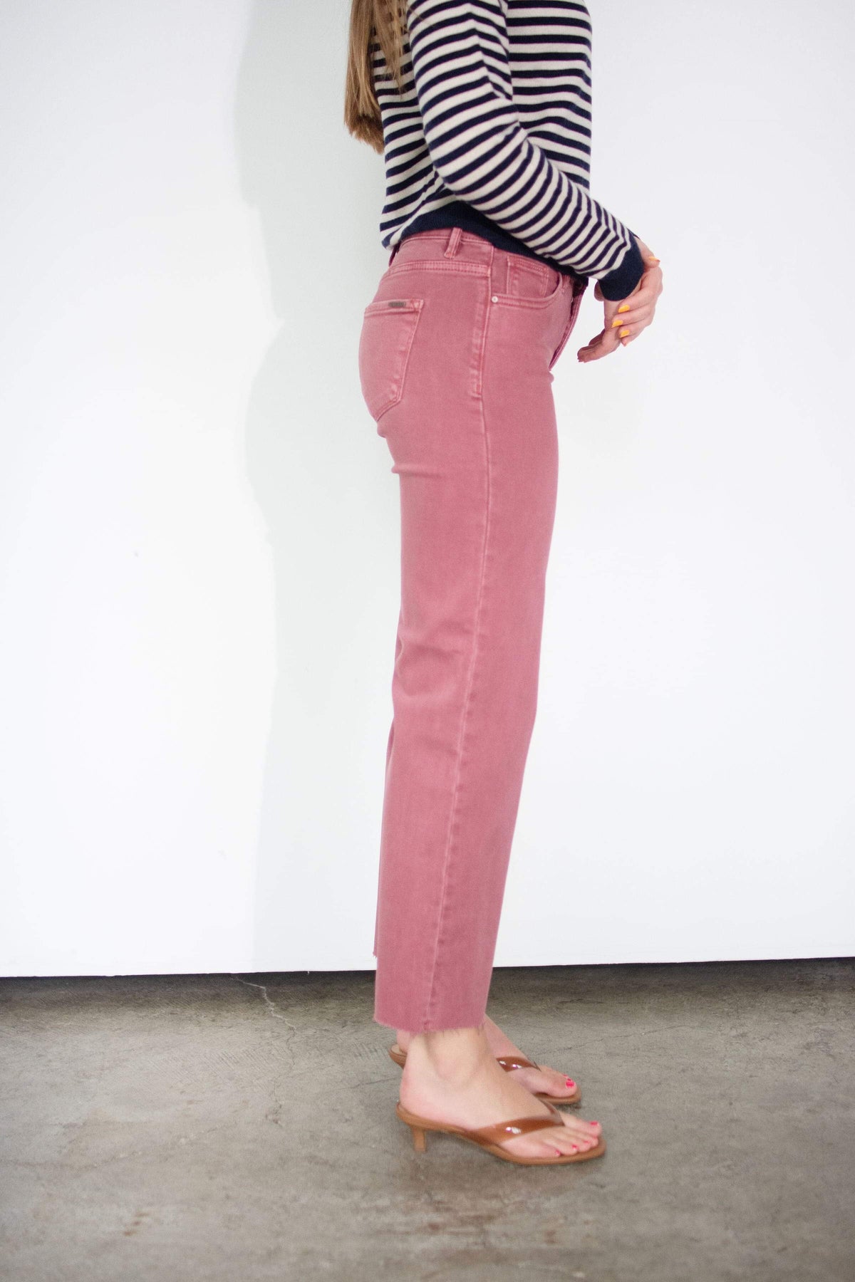 RISEN Tummy Control Mid-Rise Washed Maroon Straight Leg Jeans