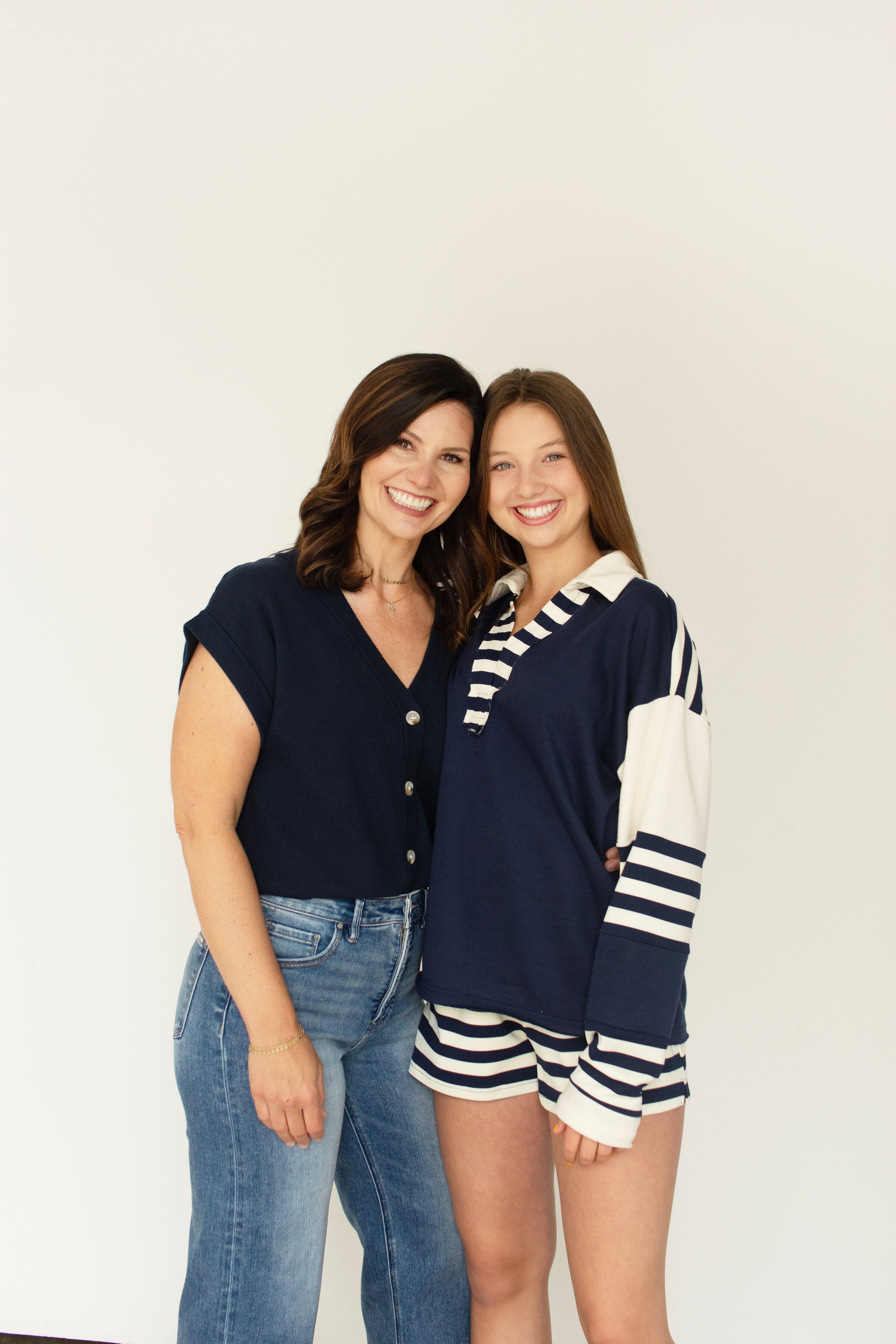 Coastal Stripe Relaxed French Terry Collared Top
