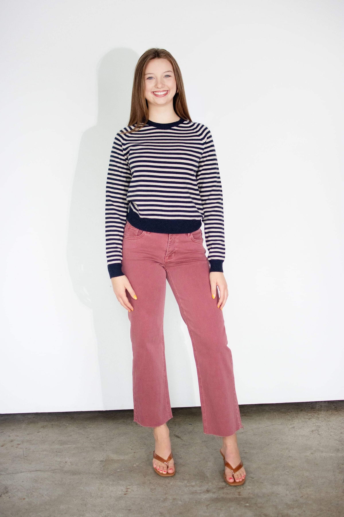 RISEN Tummy Control Mid-Rise Washed Maroon Straight Leg Jeans