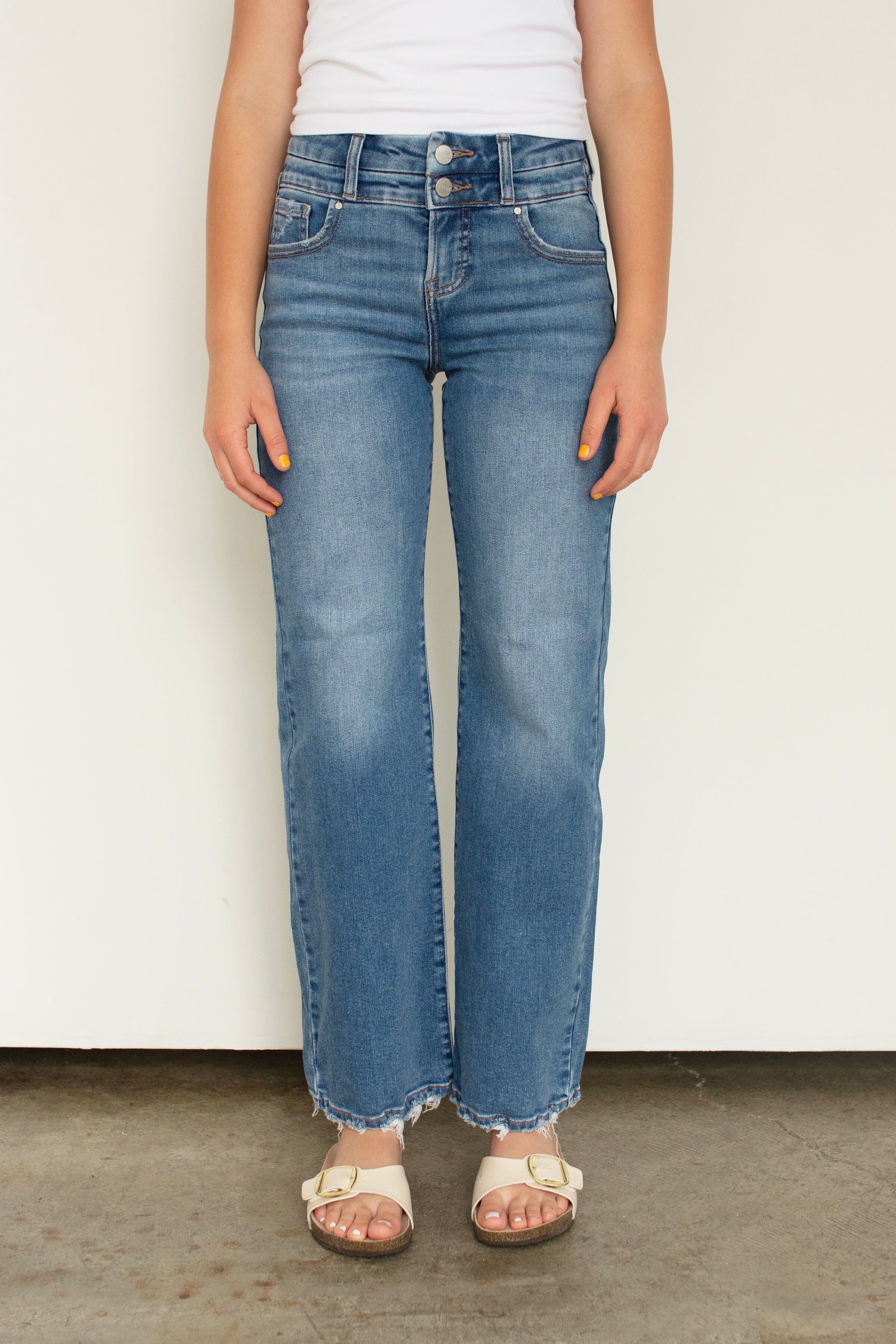 RISEN High Rise Medium Wash Cropped Wide-Leg Jeans