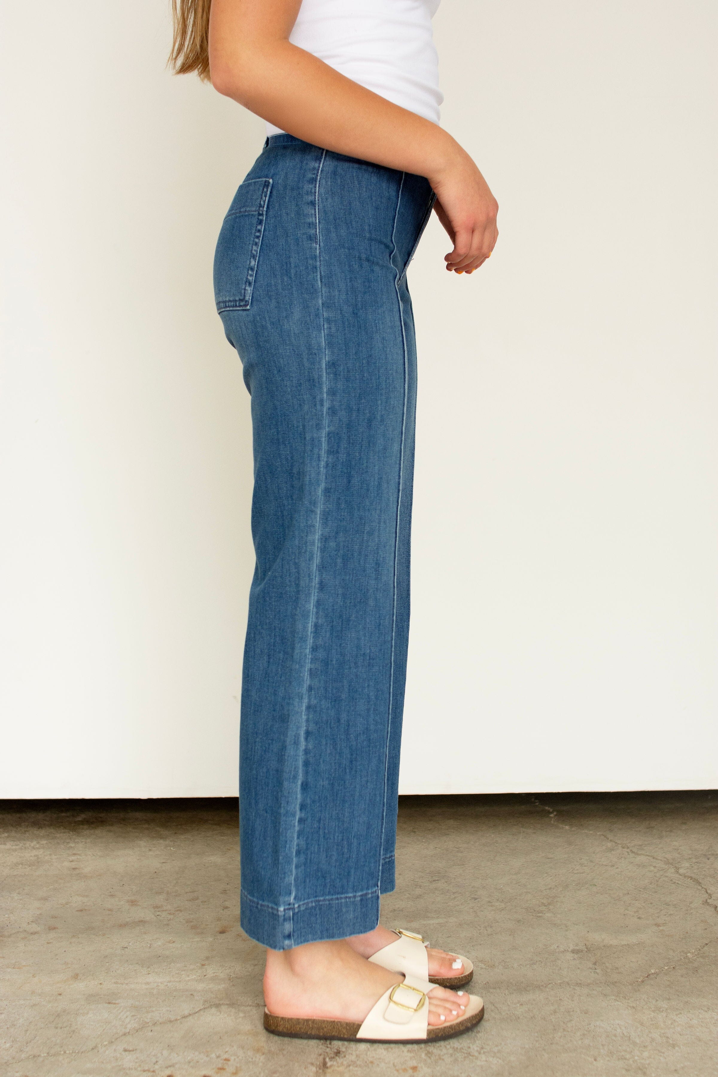 JBD High-Rise Pintuck Wide Leg Trouser Jeans - Dark Wash