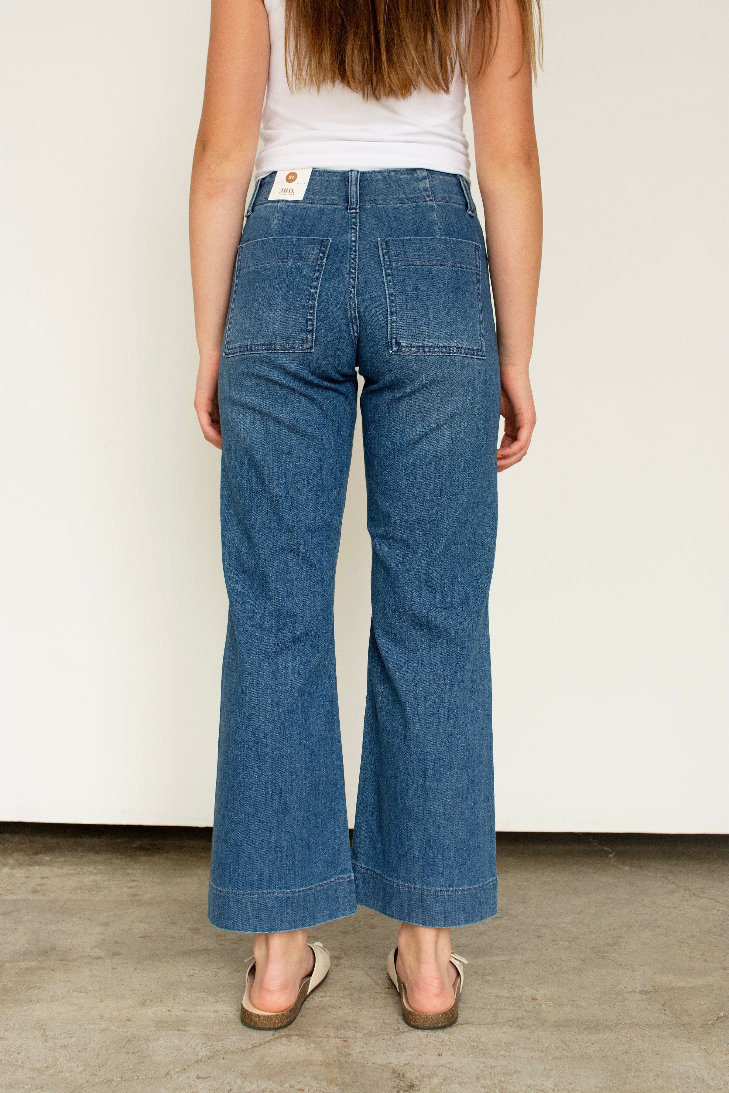 JBD High-Rise Pintuck Wide Leg Trouser Jeans - Dark Wash