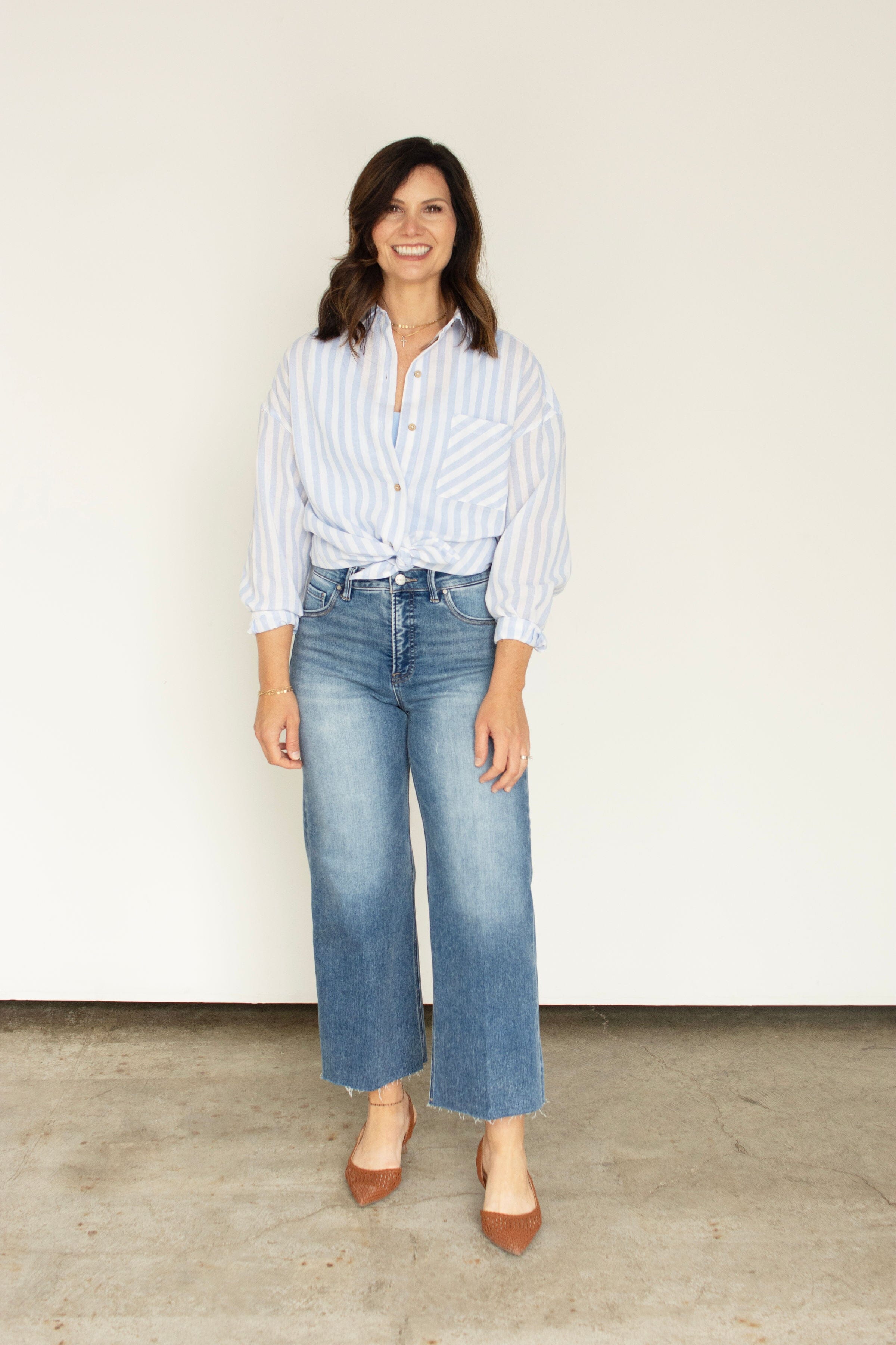 RISEN Tummy Control High Rise Crop Wide Creased Jeans