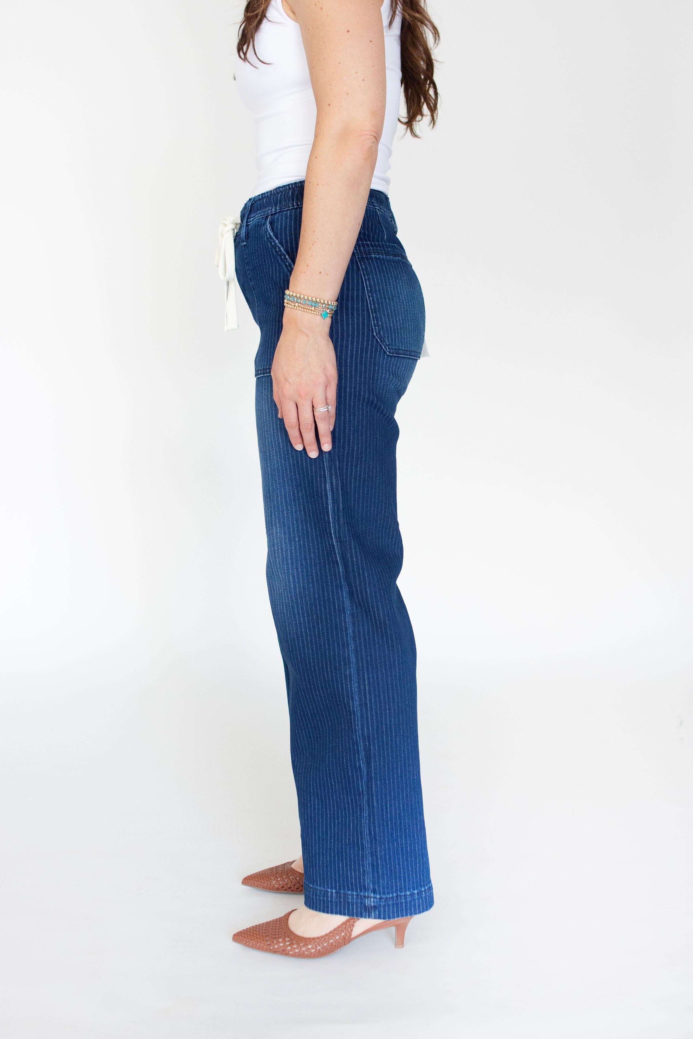 RISEN Dark Slouchy Drawstring Wide Leg Jeans