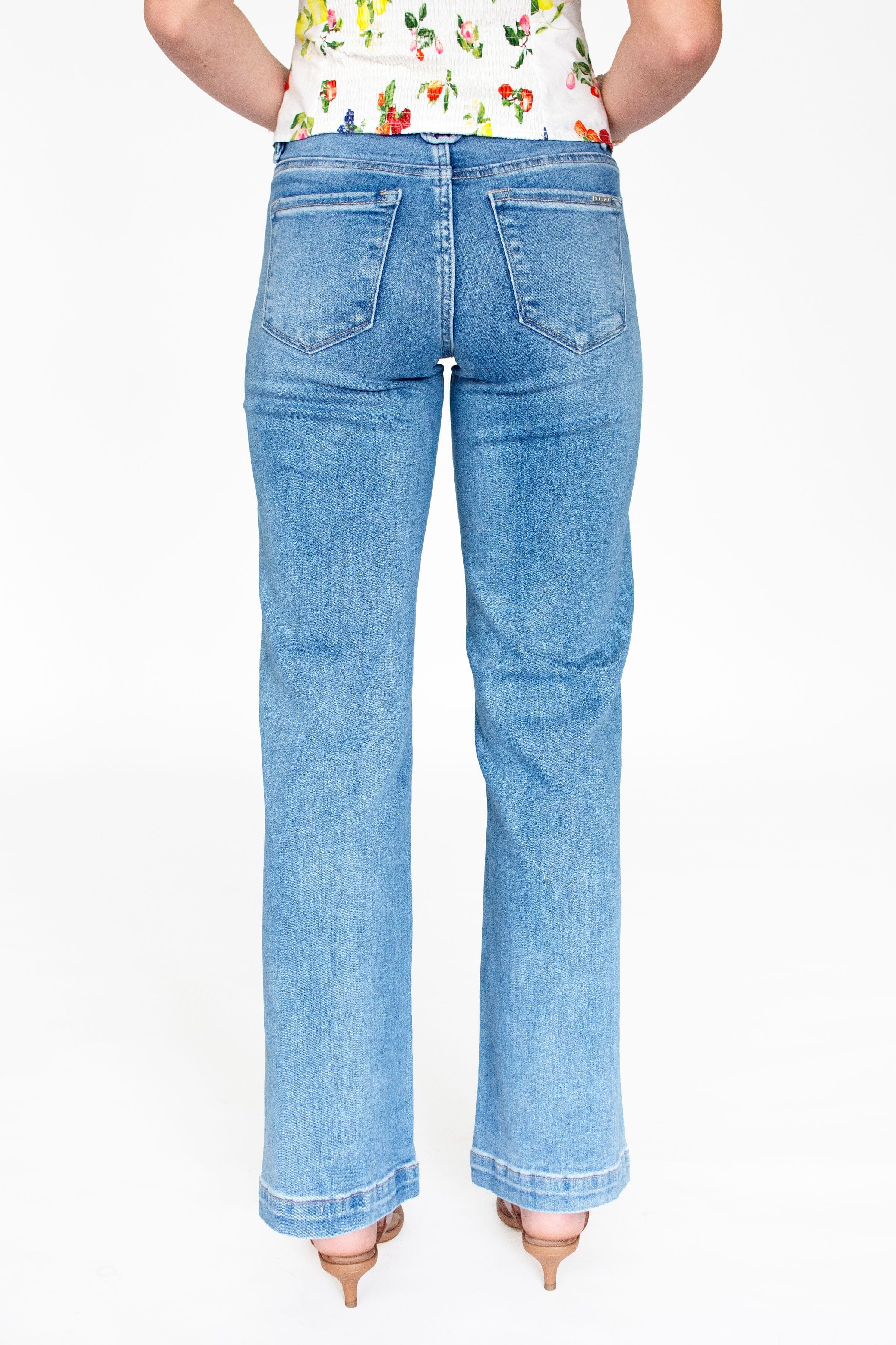 RISEN Tummy Control Mid-Rise Wide-Leg Jeans - Medium Wash