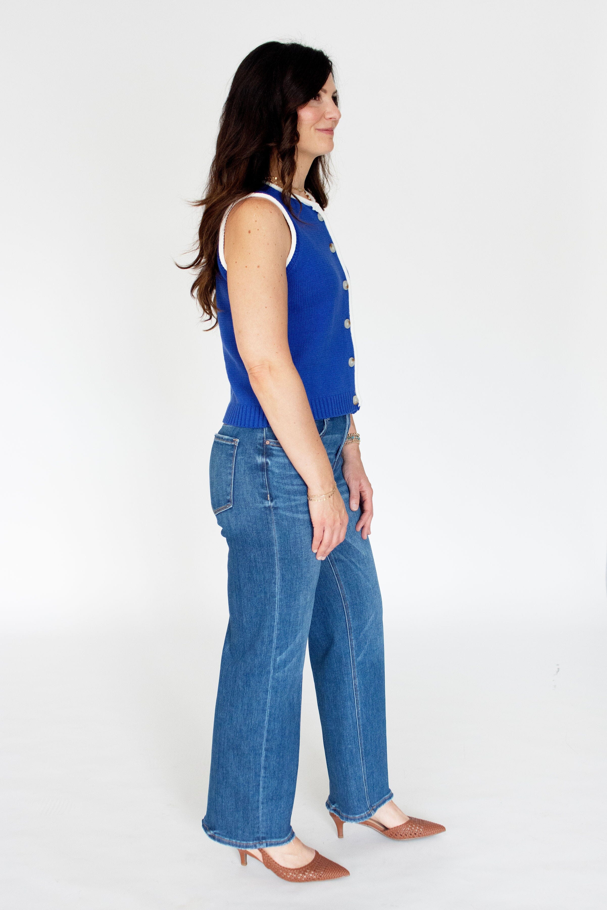 RISEN Sculpt & Straight: High-Rise Tummy Control Ankle Jeans - Dark Wash