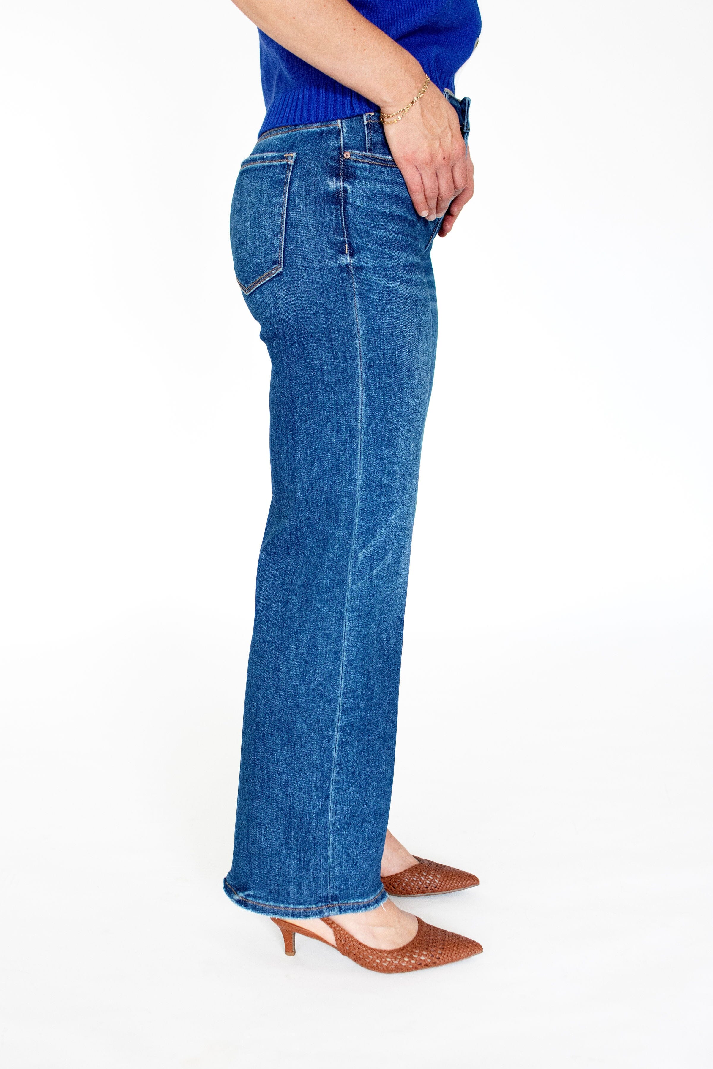 RISEN Sculpt & Straight: High-Rise Tummy Control Ankle Jeans - Dark Wash