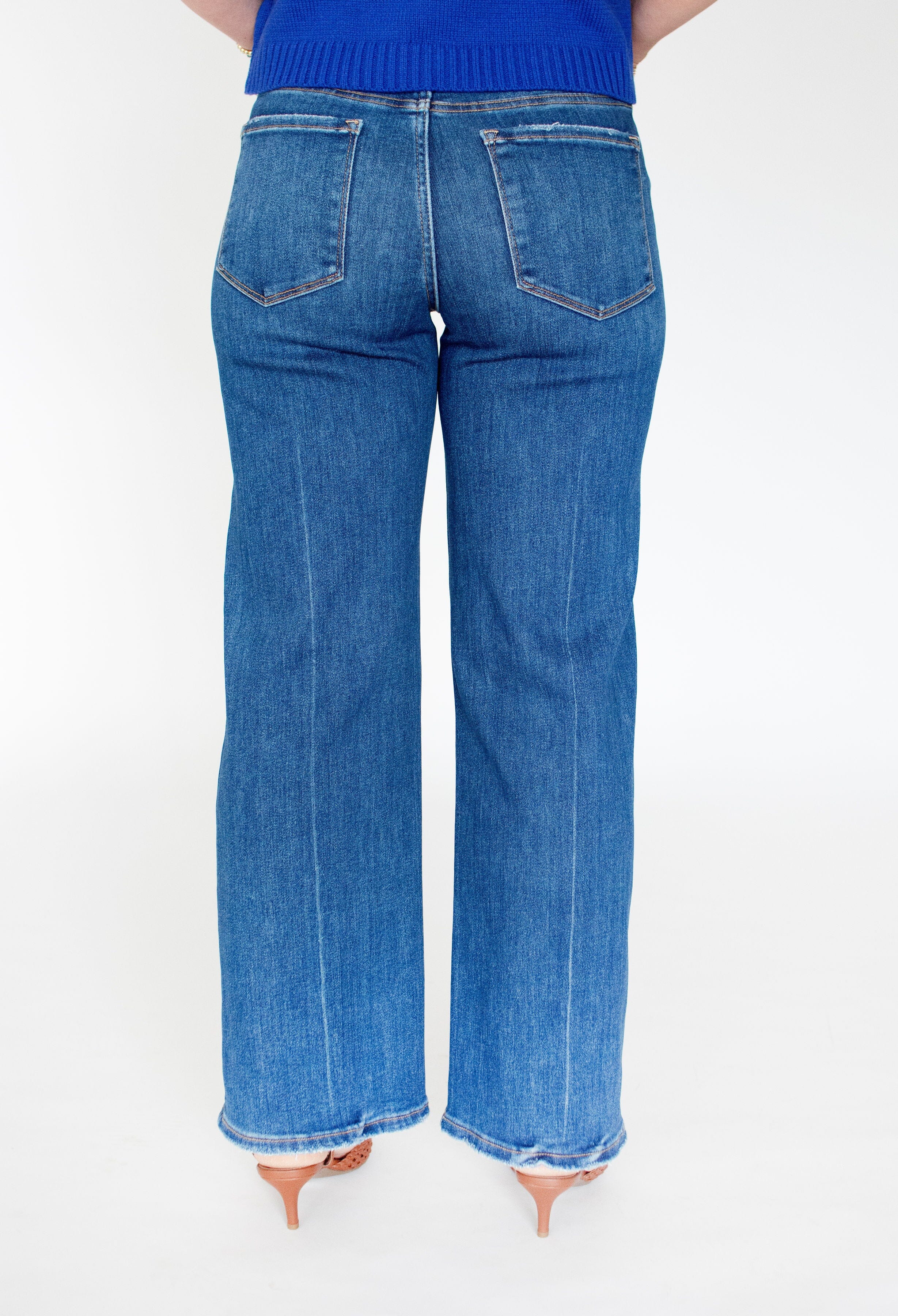 RISEN Sculpt & Straight: High-Rise Tummy Control Ankle Jeans - Dark Wash