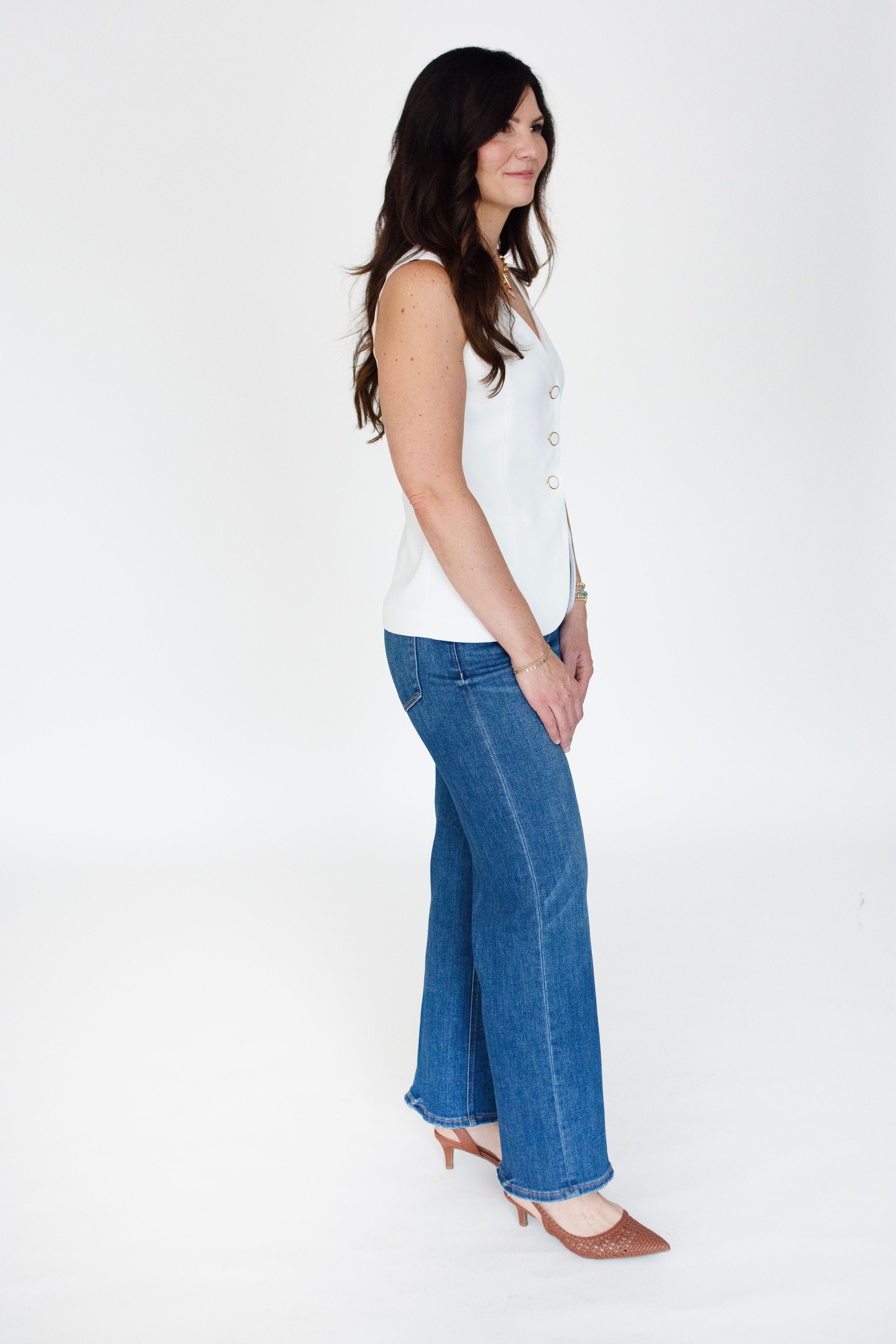 RISEN Sculpt & Straight: High-Rise Tummy Control Ankle Jeans - Dark Wash