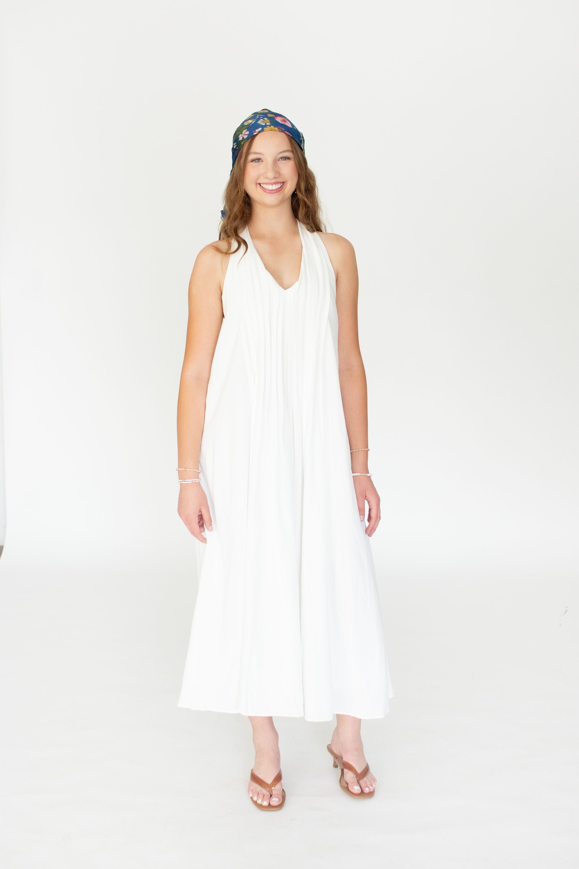 Serene Pintuck Halter Midi Dress – Off White