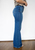 RISEN Dark Wash Mid Rise Wide Leg Patch Pocket Jeans