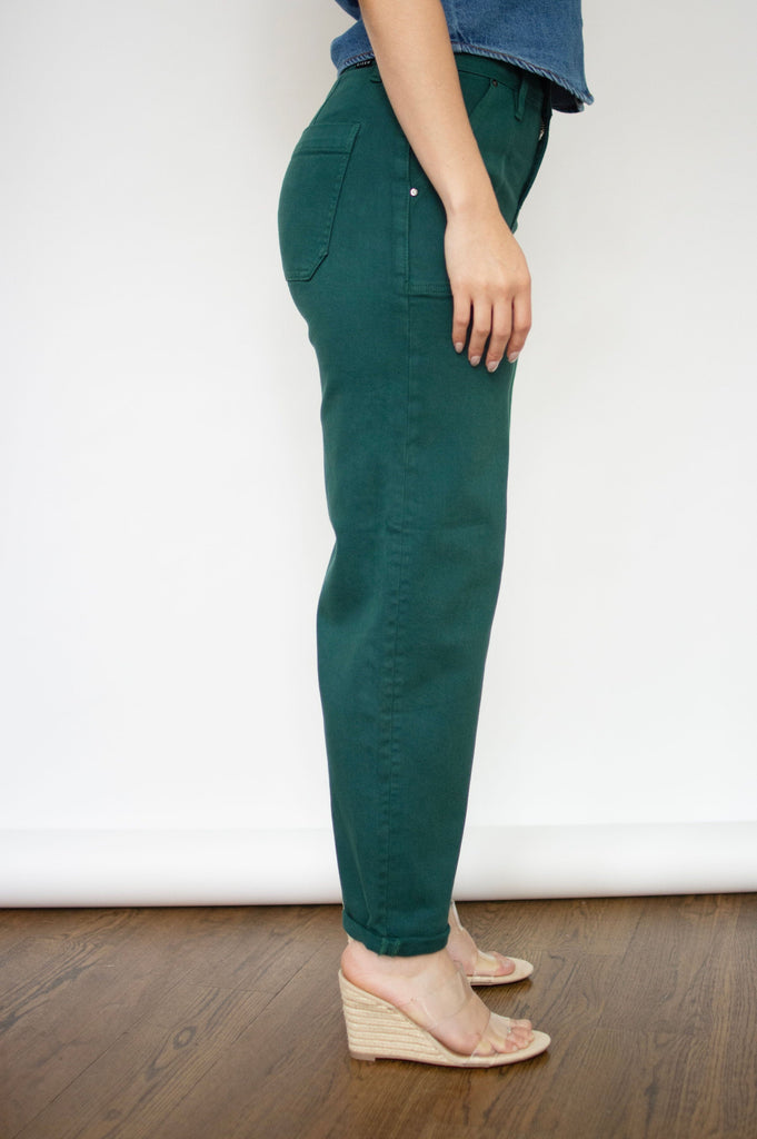 RISEN Hunter Green High Rise Ankle Cuffed Barrel Jeans